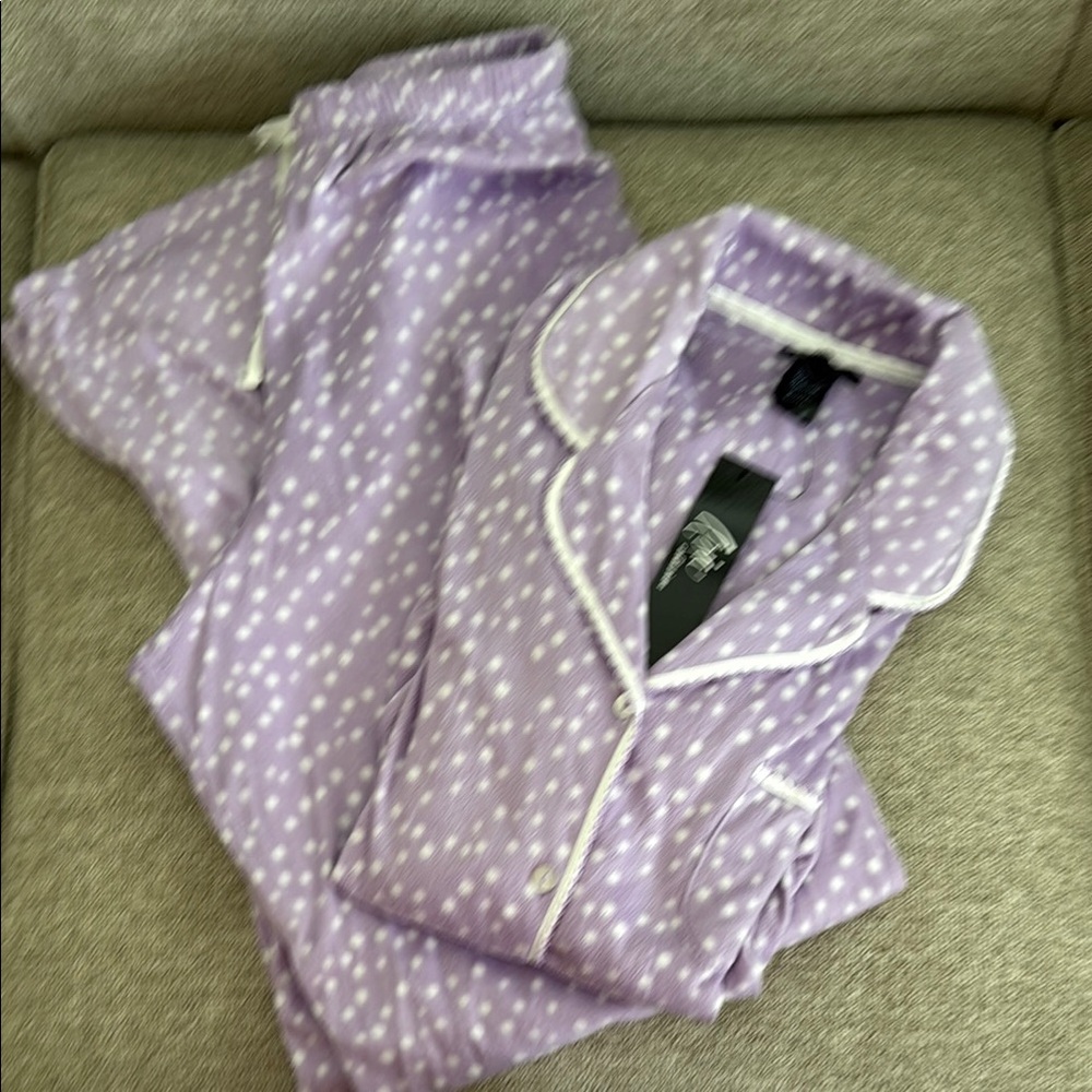 💜Aria Collection Purple and White Pajama Set with Polka Dots soft size small NWT